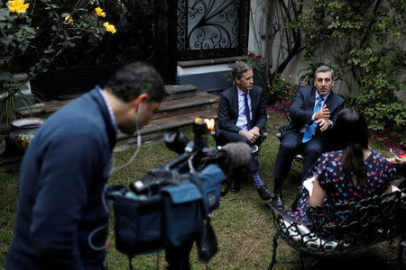 David Kaye, UN Special Rapporteur for Freedom of Expression of the Inter-American Commission on Human Rights, and Edison Lanza, UN Special Rapporteur on the promotion and protection of the right to freedom of opinion and expression, speak during an interview with Reuters in Mexico City, Mexico December 4, 2017. REUTERS/Carlos Jasso