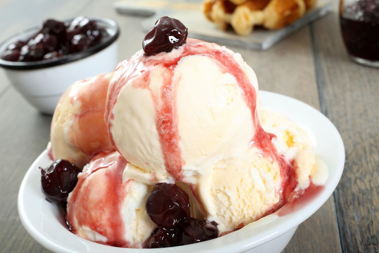 Cherries over ice cream