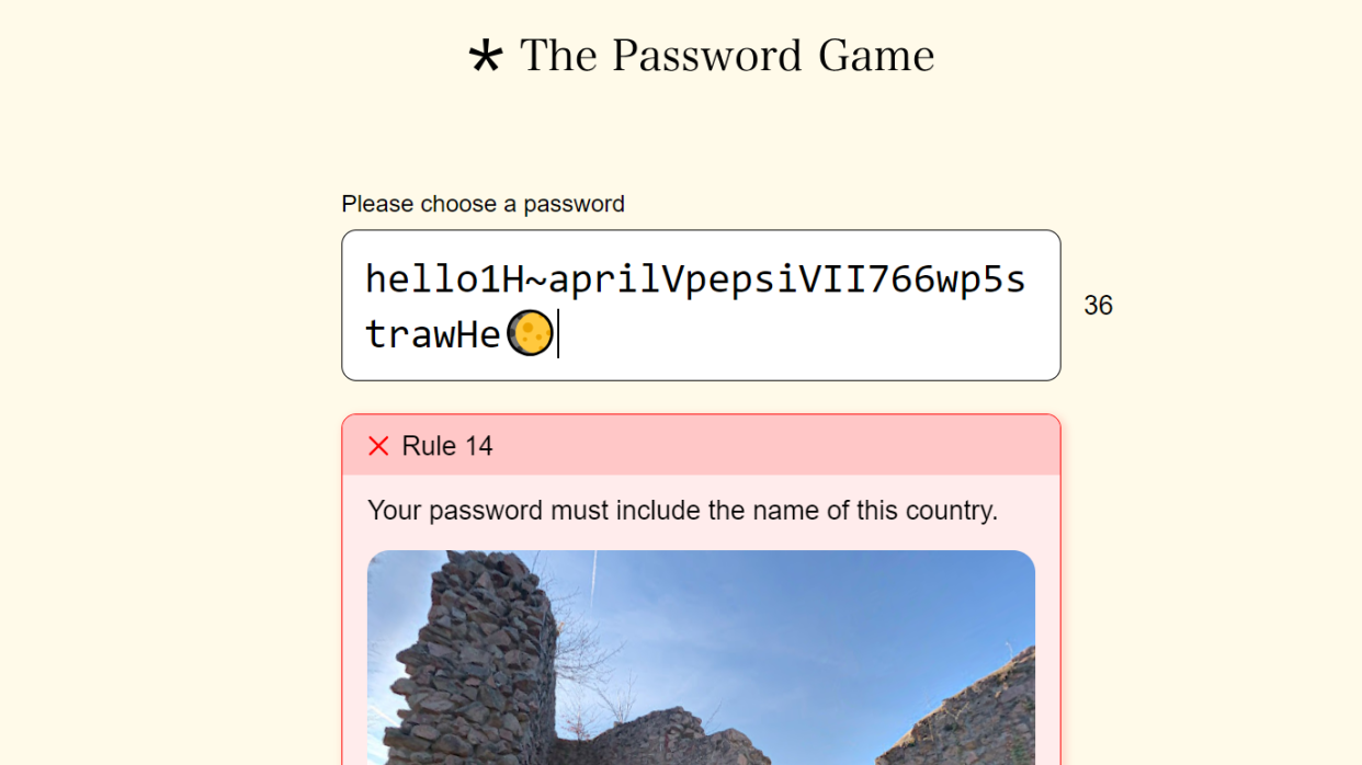  screenshot of the password game in browser 