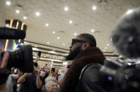 Deontay Wilder arrives at the MGM Grand ahead of his WBC heavyweight championship boxing match against Tyson Fury, of England, Tuesday, Feb. 18, 2020, in Las Vegas. (AP Photo/Isaac Brekken)