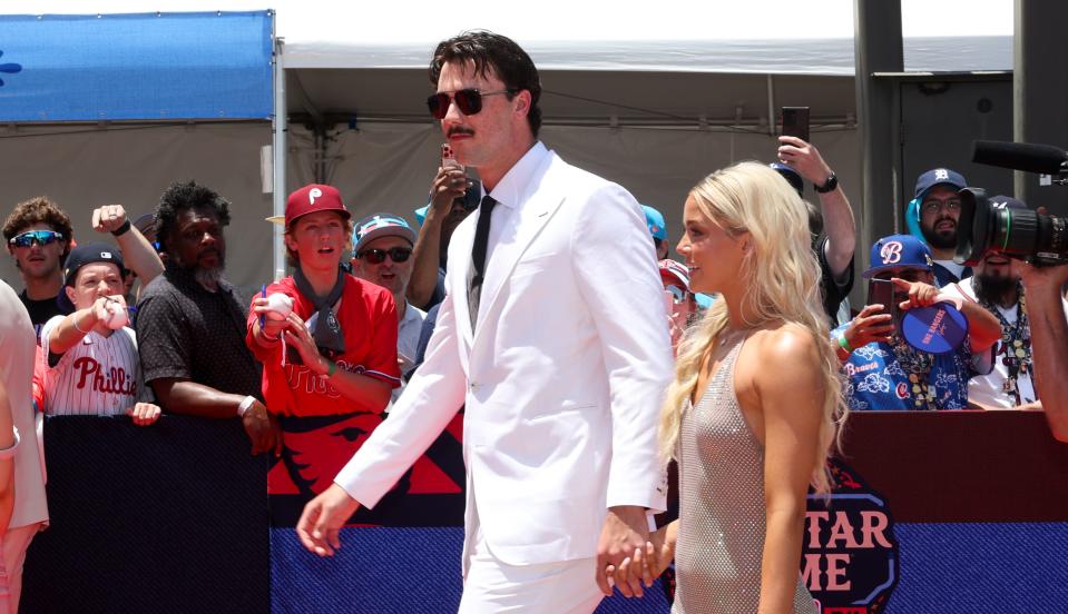 Paul Skenes, Livvy Dunne arrive at 2024 MLB AllStar Game red carpet in