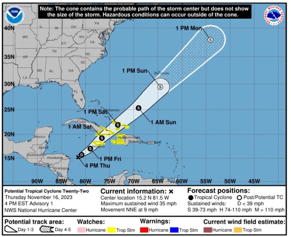 Potential Tropical Cyclone 22 formed Thursday in the Caribbean. Is not a threat to Florida.