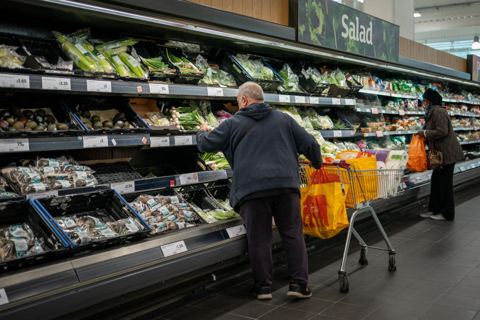 Sainsbury's File photo dated 15/10/21 of shoppers in the fruit and vegetables section of a branch of Sainsbury's in London. Food prices are rising at near-record levels as the cost-of-living crisis bites, according to new data. Issue date: Tuesday March 1, 2022.