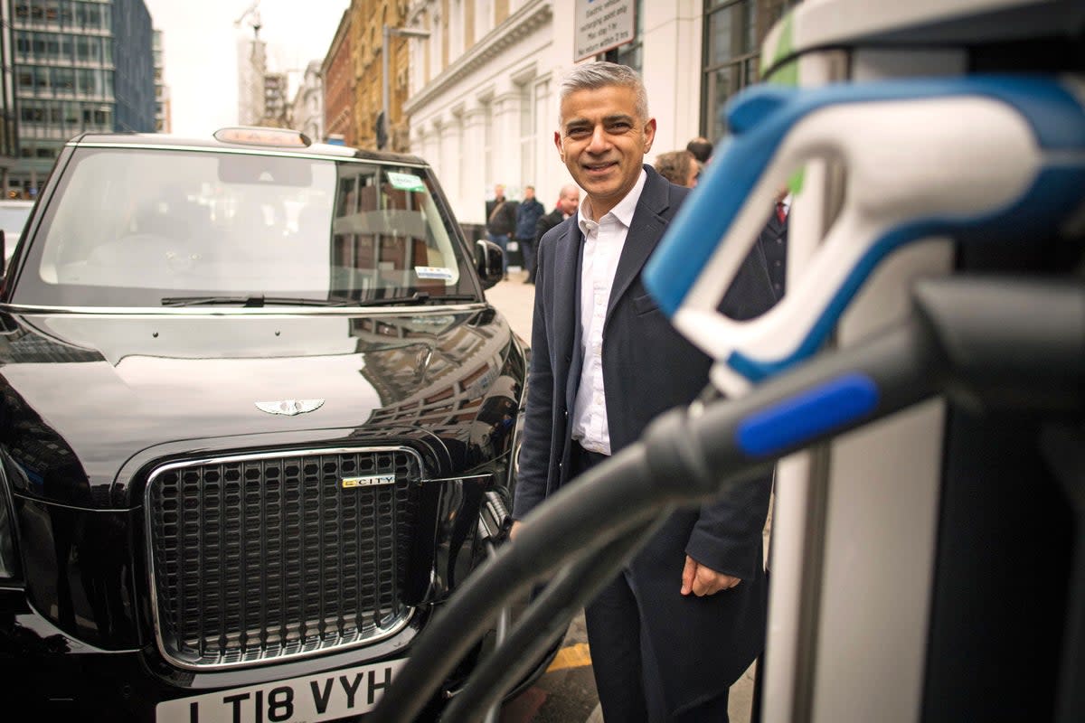 Sadiq Khan at the launch of a London rapid charging network for electric vehicles (PA)