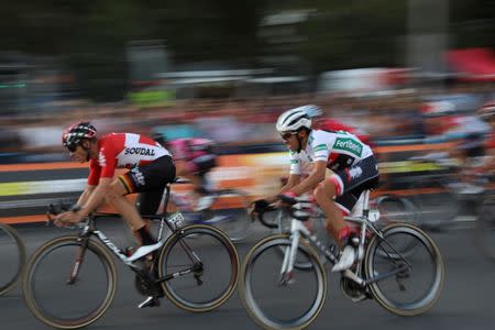 Trek-Segafredo rider Alberto Contador (R) of Spain rides during the last stage of the La Vuelta Tour of Spain cycling race in Madrid, Spain, September 10, 2017. REUTERS/Susana Vera