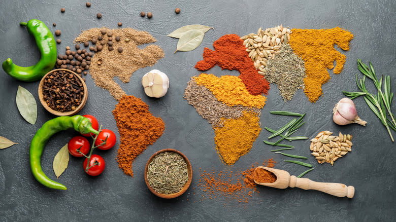 spices in the shape of the world map
