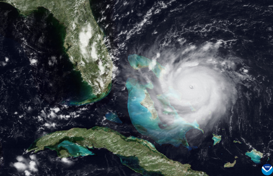 Image from NOAA’s GOES-7 satellite of Hurricane Andrew approaching South Florida on August 23, 1992 (NOAA)