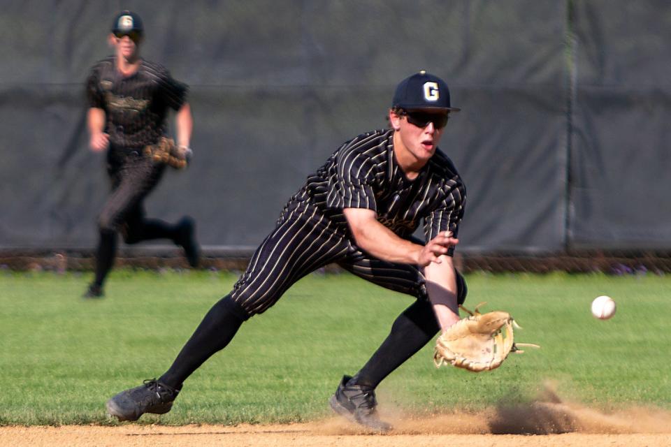 Galesburg senior second baseman Thad Morling fields a ground ball during the Silver Streaks' 8-7 non-conference loss to Normal Community on Monday, May 9, 2022 at Jim Sundberg Field.