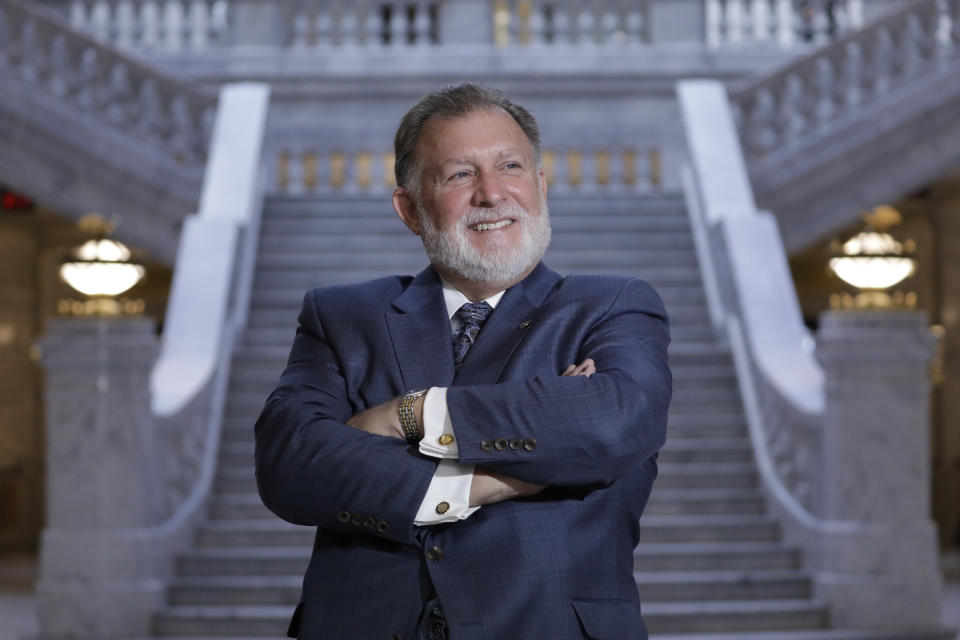 Republican Utah State Sen. Curtis Bramble poses for a portrait at the Utah State Capitol on, Feb. 19, 2020, at the Utah State Capitol, in Salt Lake City. An investigation by the Associated Press has found that China and its U.S.-based advocates spent years building relationships with the Utah's officials and lawmakers (AP Photo/Rick Bowmer)