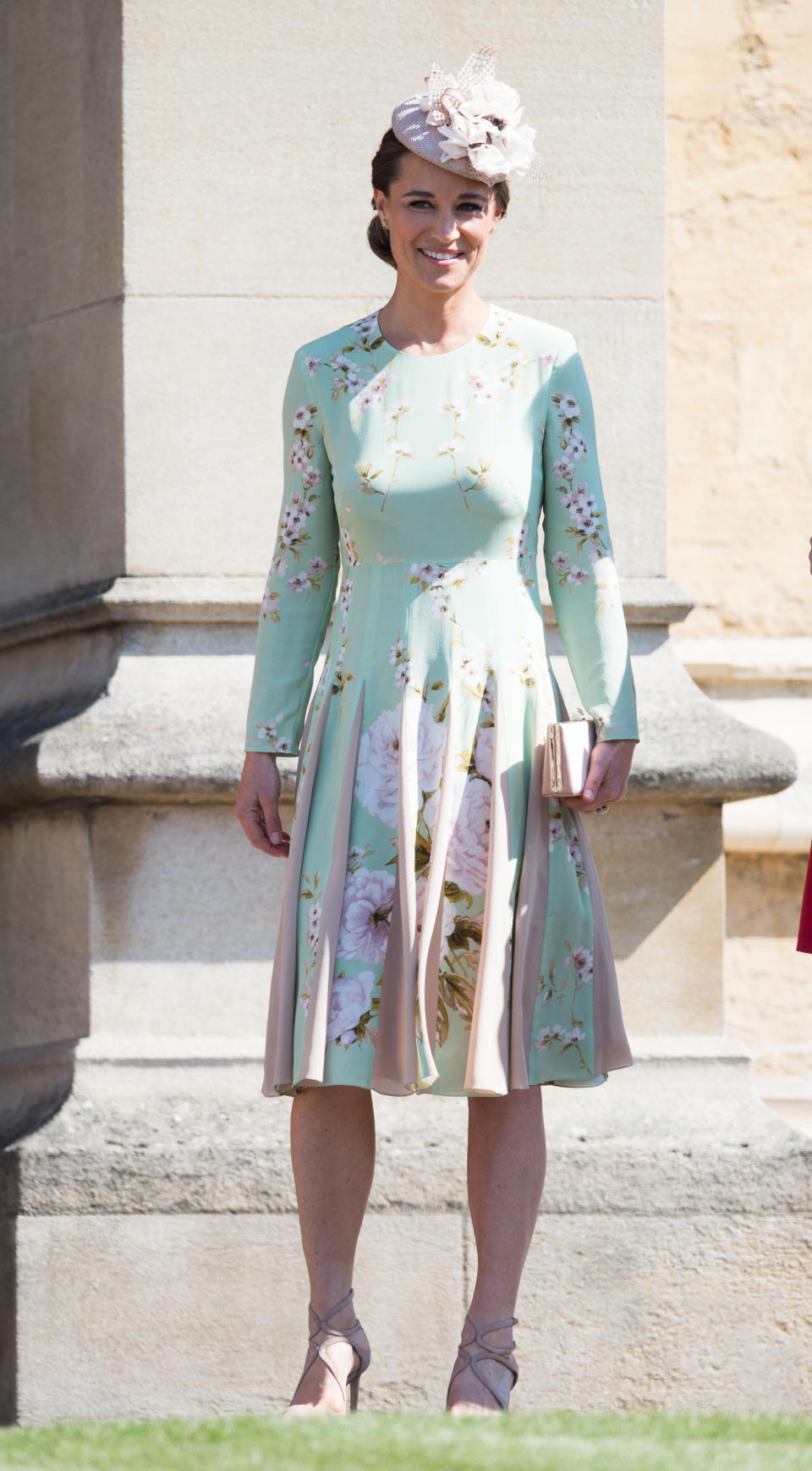 <p>To the royal wedding of Prince Harry and Meghan Markle, Pippa wore the pale green Hepburn dress by Fold and Jimmy Choo heels and clutch. <em>[Photo: Getty]</em> </p>