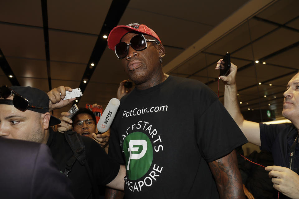 Dennis Rodman, wearing a MAGA hat, broke down in tears while talking about Donald Trump’s meeting with Kim Jong Un from Singapore.