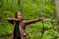 Sixteen-year-old Katniss Everdeen, played by actress Jennifer Lawrence, is an avid hunter and skilled with a bow and arrow.