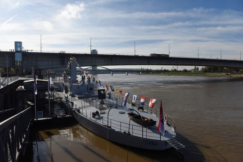 A view of the fully restored river monitor Sava in Belgrade