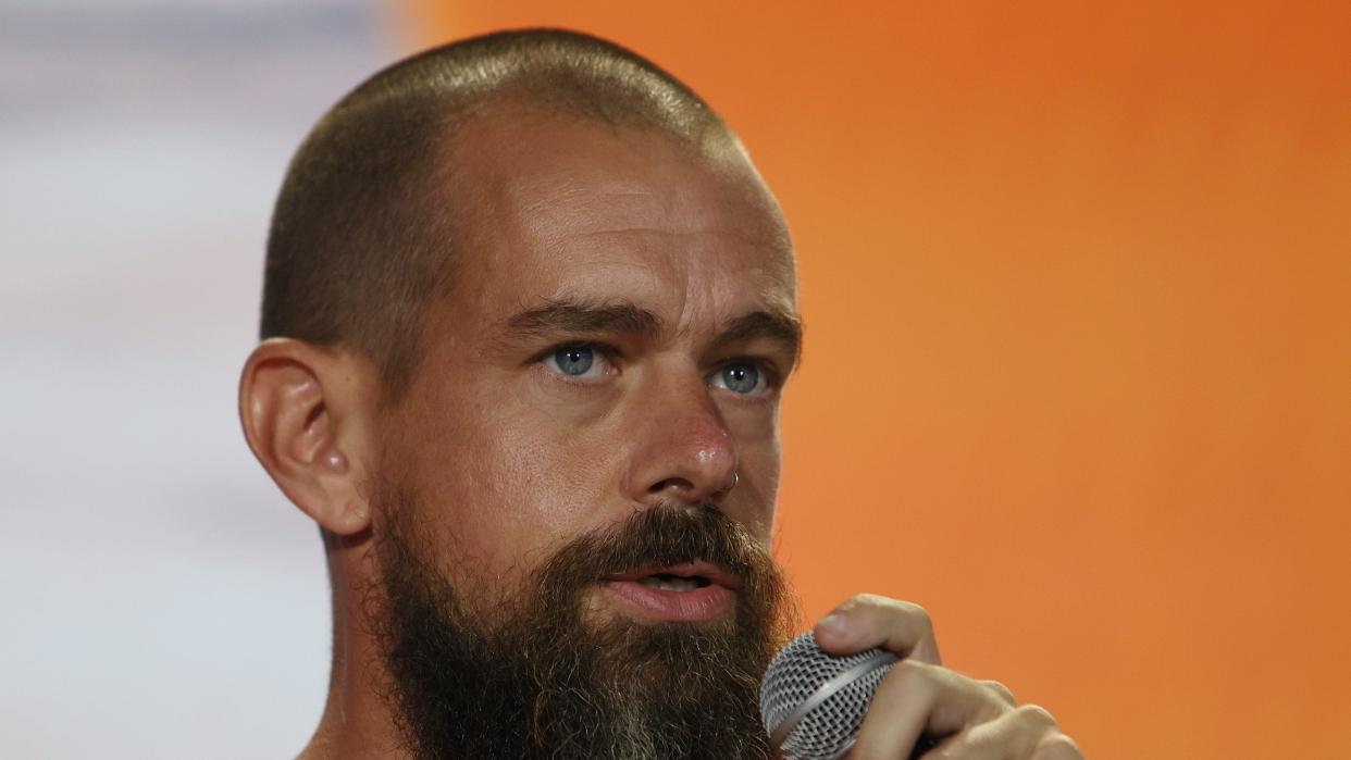 Jack Dorsey appears at a bitcoin convention on June 4, 2021 in Miami, Florida.