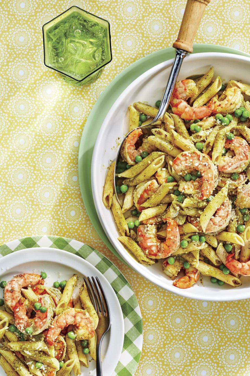 Creamy Pesto-and-Shrimp Penne with Peas