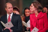 <p>The two shared a sweet smile during "Royal Carols - Together At Christmas," a Christmas carol concert hosted by Kate at Westminster Abbey.</p>