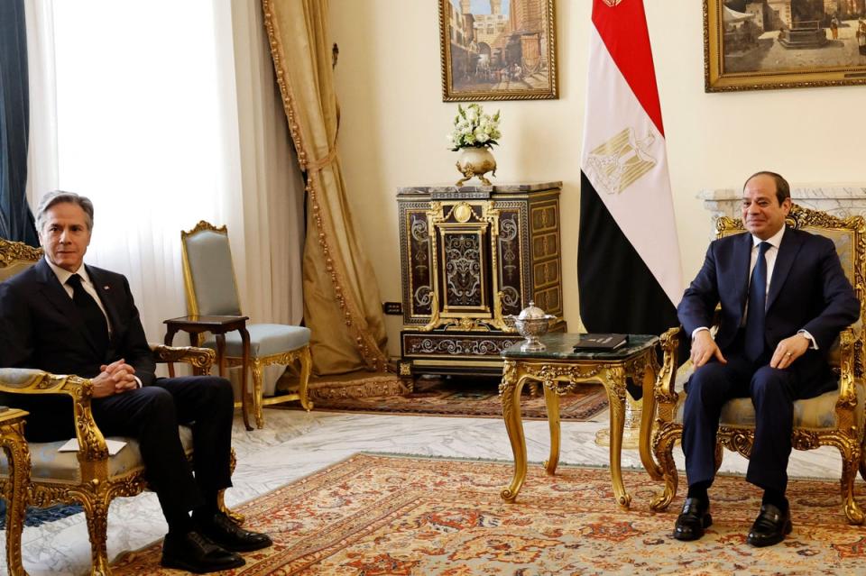 US Secretary of State Antony Blinken meets (L) with Egyptian President Abdel Fattah al-Sisi at al-Ittihadiya presidential palace in Cairo, on January 30 (AFP via Getty Images)