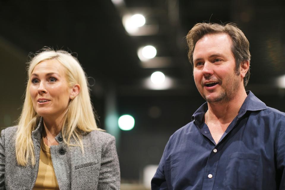 Rachel Cannon and Matt Payne, founders of Prairie Surf Studios, are shown at the 2021 dedication of the Gray Frederickson Sound Stage.