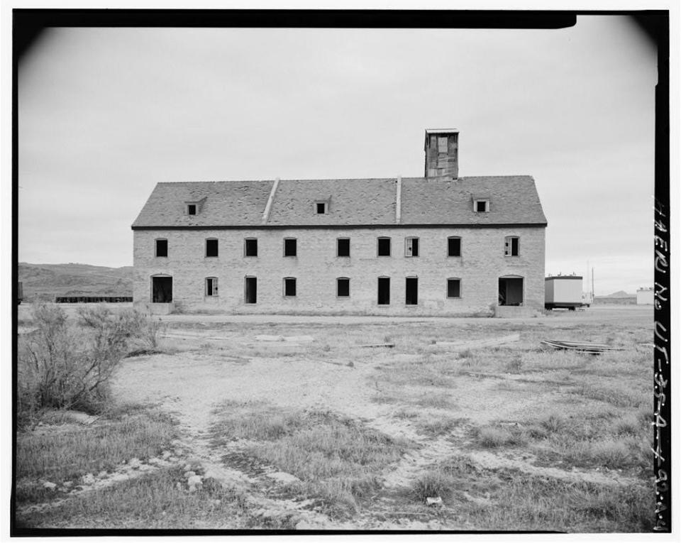 A view of the German village building created to be firebombed in Dugway.