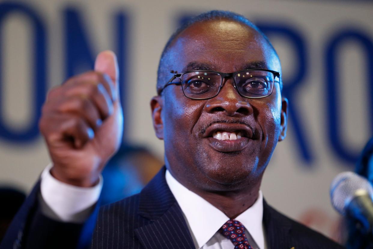 Incumbent Buffalo Mayor Byron Brown speaks to supporters at his election night party, late Tuesday, Nov. 2, 2021, in Buffalo, N.Y.