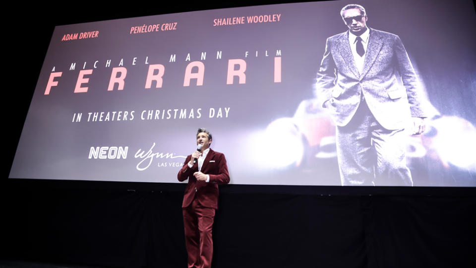 Patrick Dempsey addresses audience at screening of Ferrari, starring Adam Driver.