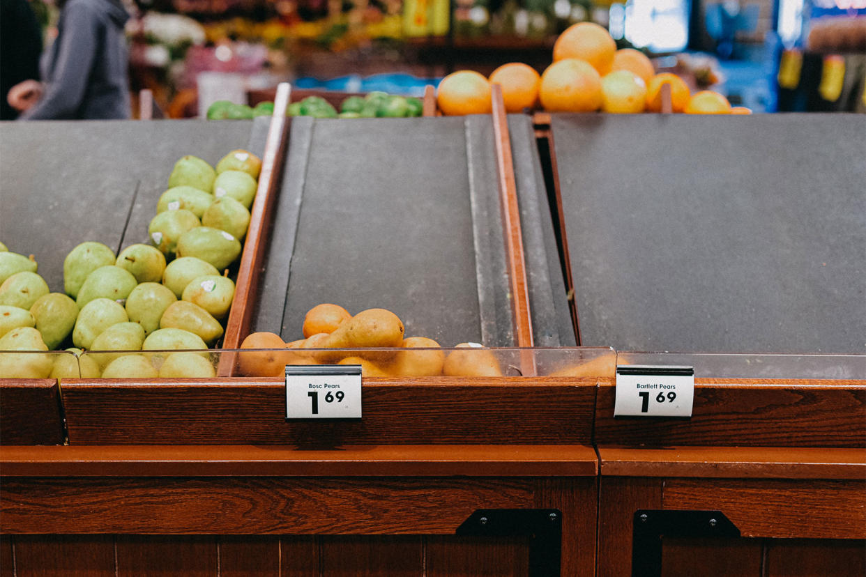 Empty Fresh Fruit Aisle at Grocery Store Getty Images/Stefania Pelfini/La Waziya Photography