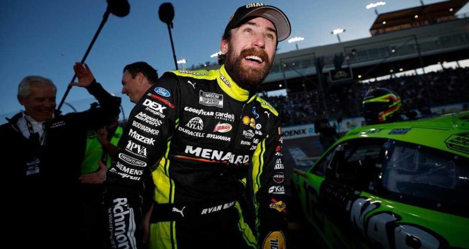 Ryan Blaney celebrates his first Cup Series title at Phoenix Raceway