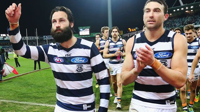 Bartel (L) and Corey Enright after their final games. Image: Getty