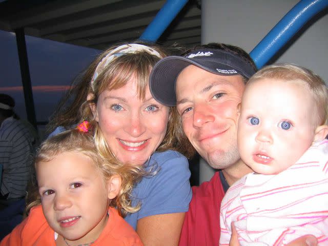 <p>Courtesy of the Gaede family</p> Julie Shore and Scott Gaede with their two daughters in 2004