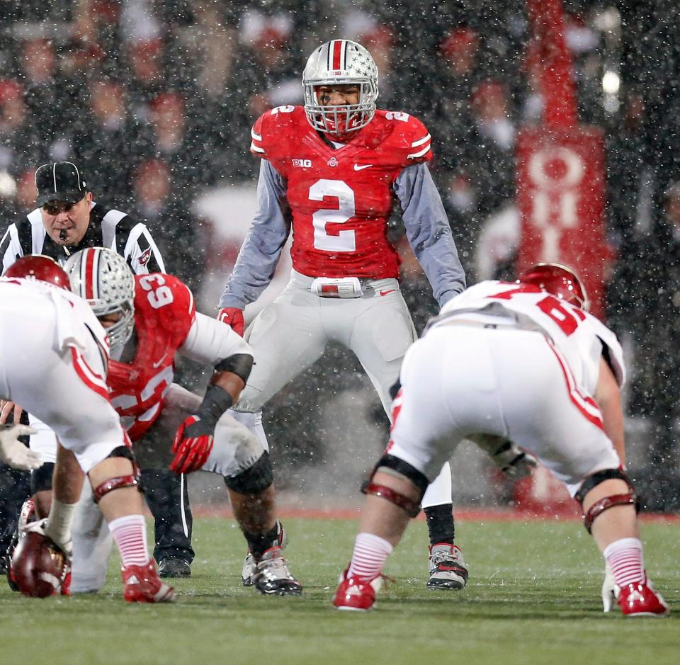 Linebacker Ryan Shazier (2) spent three years at Ohio State, during which he had 317 tackles and 15 sacks before declaring for the 2014 NFL draft.