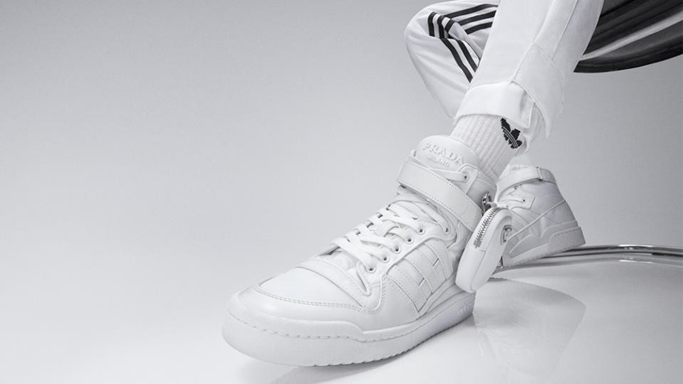 The latest Adidas sneaker to get the Prada treatment is the Forum, pictured in the high-top variation (The latest Adidas sneaker to get the Prada treatment is the Forum, pictured in the high-top variation ($1,120).,120). - Credit: Prada