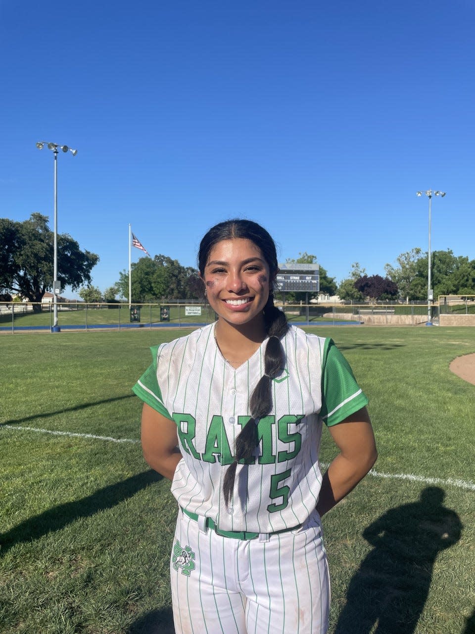 Ariel Nava, senior pitcher for St. Mary's softball poses for a photo after a game against Bear Creek on May 18.