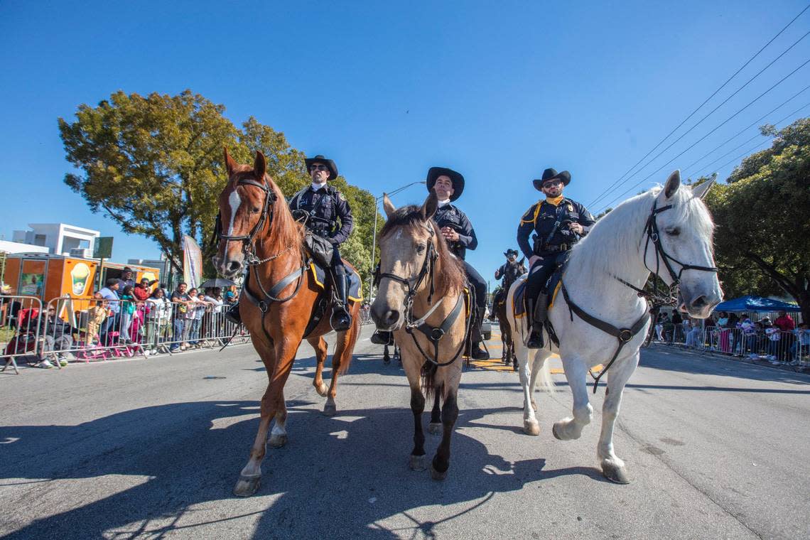 Mounted patrols stand guard at the MLK Day parade on Jan. 16, 2023, at Joseph C. Carter Park in Miami.