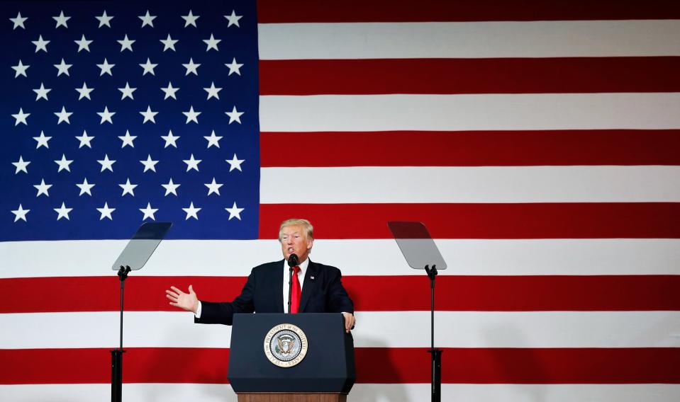 President Donald Trump speaks about tax reform at the Loren Cook Company, Wednesday, Aug. 30, 2017, in Springfield, Mo. (AP Photo/Alex Brandon)