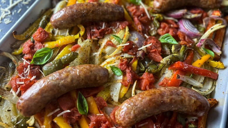 Sheet-pan Italian sausage dinner