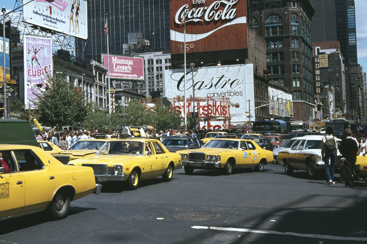 Street scene of Midtown Manhattan, looking North towards Times Square, NYC, August 1979