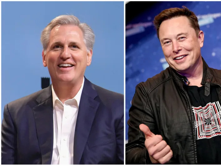 House GOP Leader Kevin McCarthy and Tesla CEO Elon Musk.