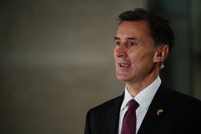 Chancellor of the Exchequer Jeremy Hunt gives a television interview the morning after his autumn statement, outside the BBC studios in central London. Picture date: Friday November 18, 2022. (Photo by Aaron Chown/PA Images via Getty Images)