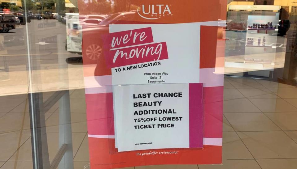 Ulta Beauty’s Sacramento location at 1785 Arden Way will shut down its storefront and resume operation at 2100 Arden Way.