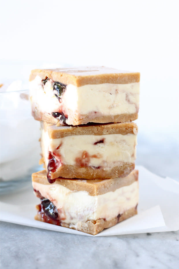 <strong>Get the <a href="http://perpetuallyhungryblog.wordpress.com/2014/06/16/peanut-butter-jelly-ice-cream-sandwiches/" target="_blank">Peanut Butter And Jelly Ice Cream Sandwiches</a> recipe from Perpetually Hungry</strong>
