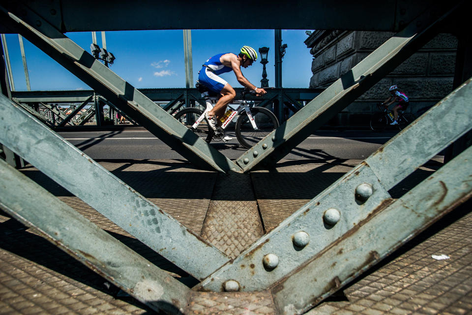 <p>Competitors in action during the Cycling leg of the Ironman 70.3 Budapest race in Budapest, Hungary, July 30, 2016. (Photo: Zoltan Balogh/Reuters) </p>