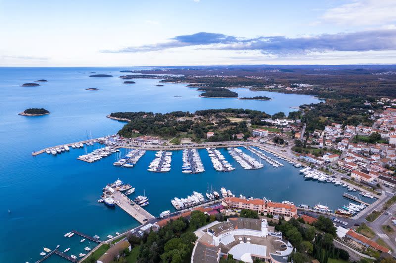 An aerial view of Vrsar harbor