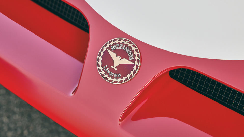 A close-up of the badge on a Bizzarrini 5300 GT Corsa Revival.