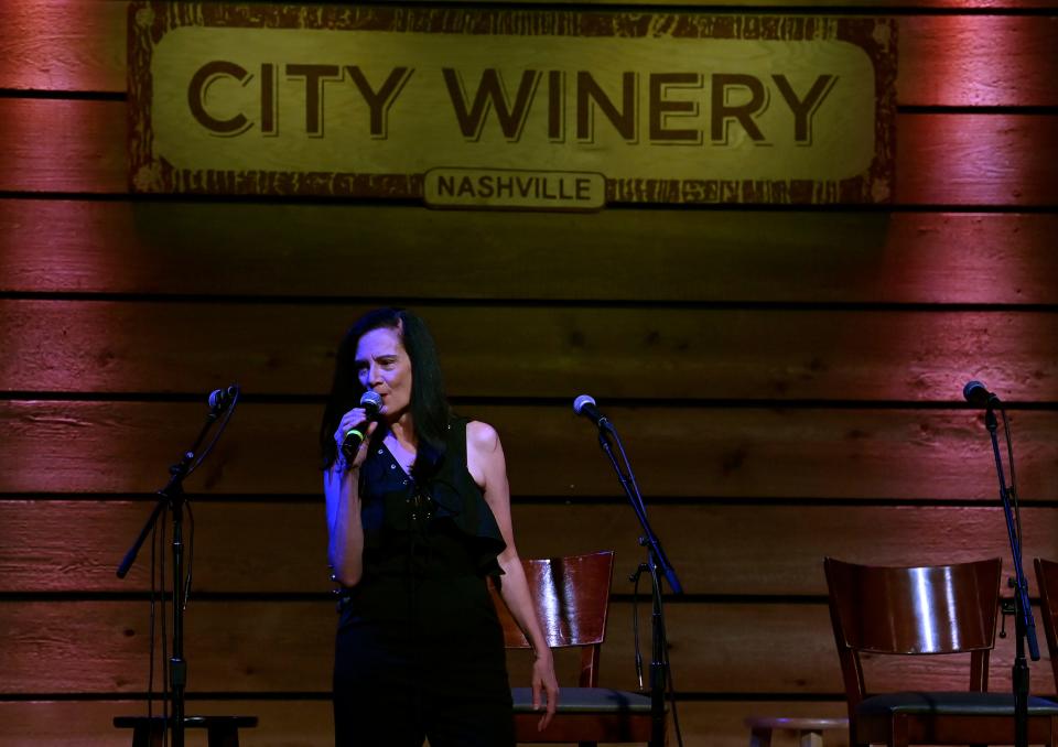 Leslie Fram, senior vice president of music strategy for CMT, speaks during the CMT Next Women of Country event at the City Winery on Wednesday, Sept. 28, 2022, in Nashville, Tenn. 