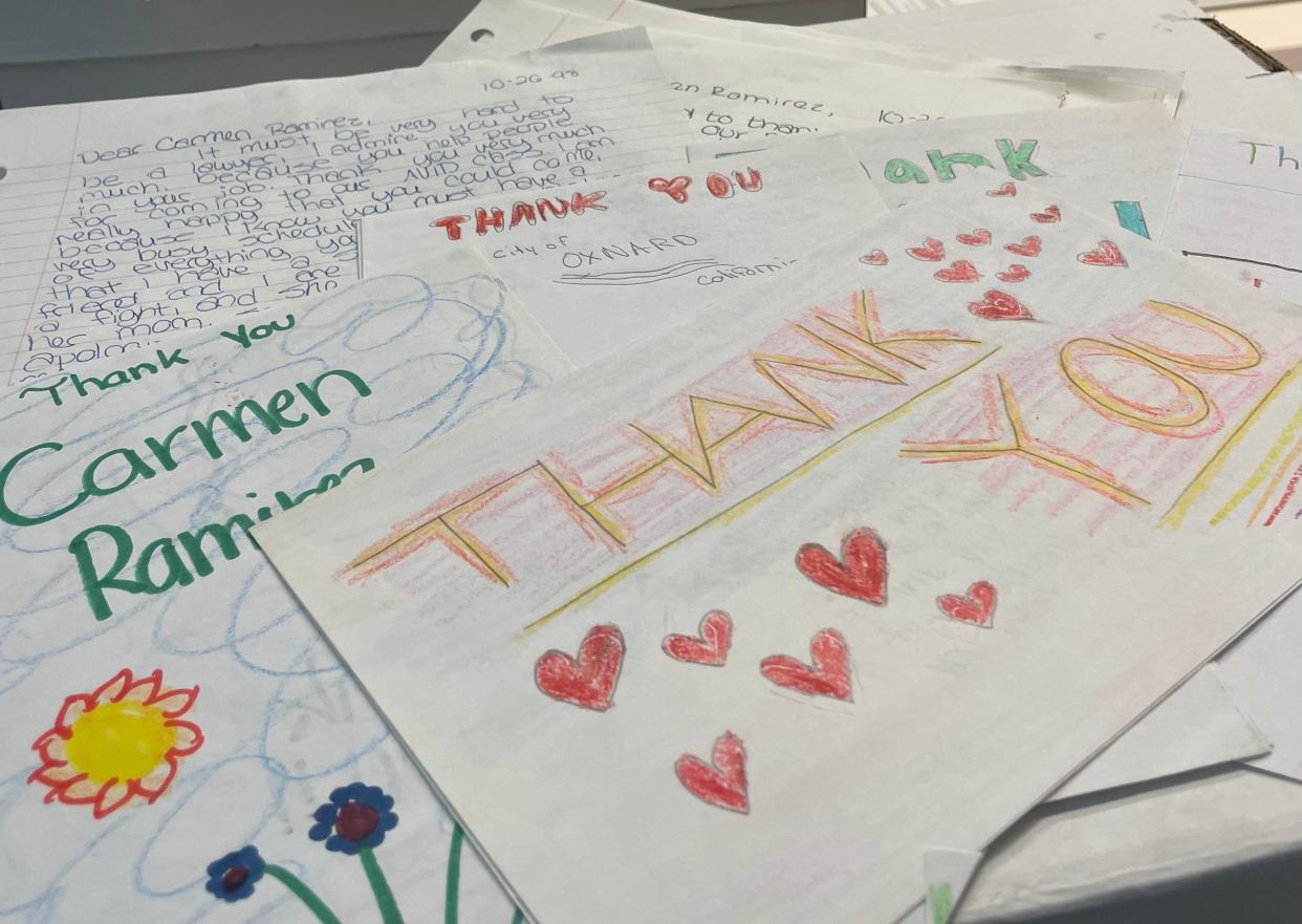 Dozens of thank-you notes from students are included in a collection of documents and historical items from the late Ventura County Supervisor Carmen Ramirez at CSU Channel Islands.