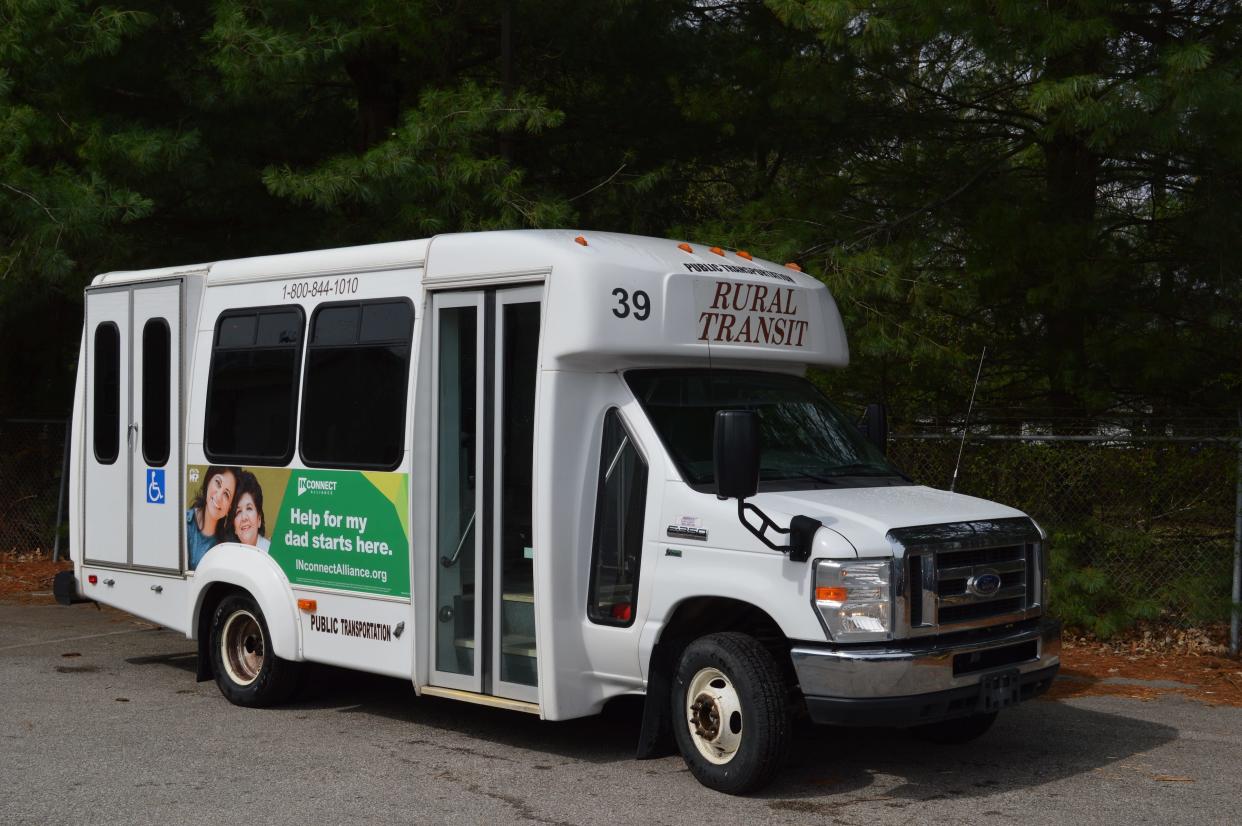 Area 10 Rural Transit buses provide transportation to people in Monroe County outside of the city of Bloomington.