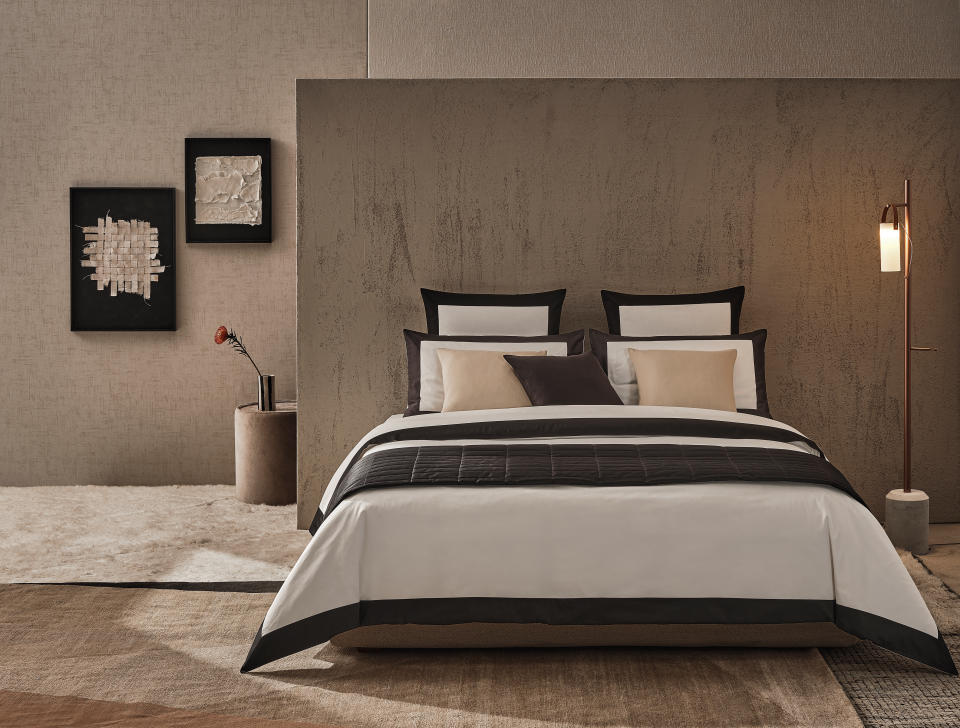 Frette bed linens and pillows.