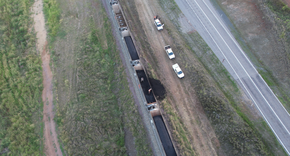 Large piles of coal have been unloaded by activists who Adani have labelled as 