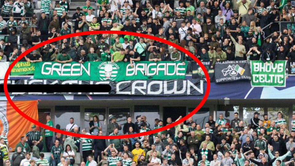 Pictured here, a shocking anti-royals banner unfurled by Celtic supporters.