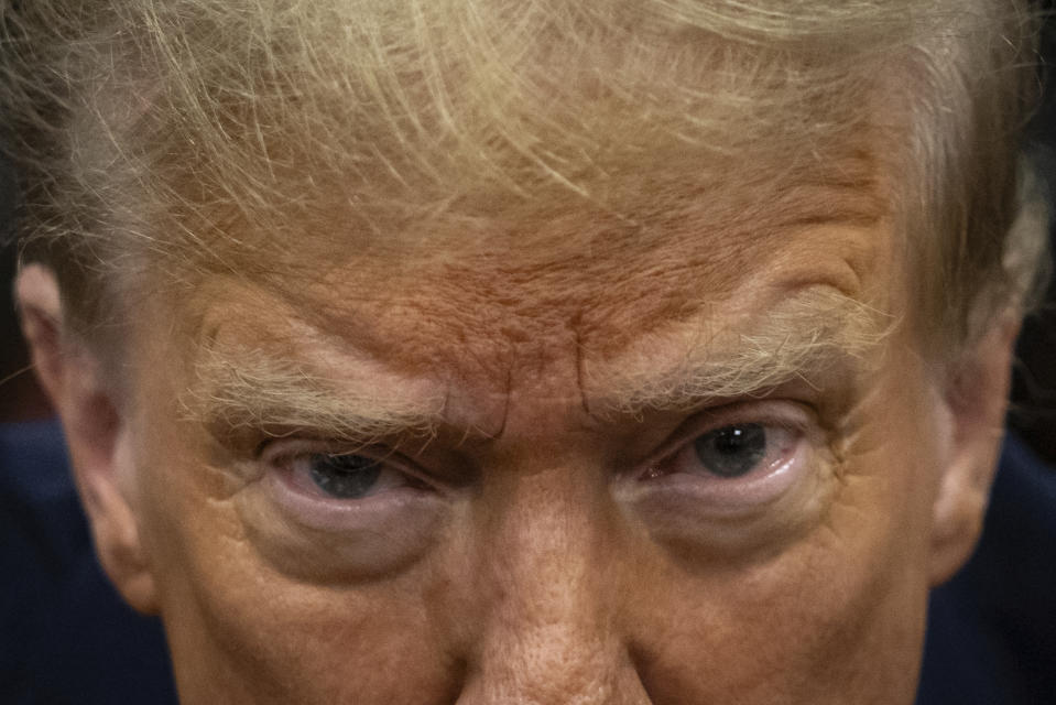 Former President Donald Trump waits for the start of proceedings in Manhattan criminal court, Tuesday, April 23, 2024, in New York. (AP Photo/Yuki Iwamura, Pool)